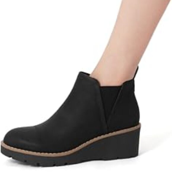 Athlefit Shoes - Athlefit Women's Wedge Chelsea Boots Platform Elastic Short Ankle Booties